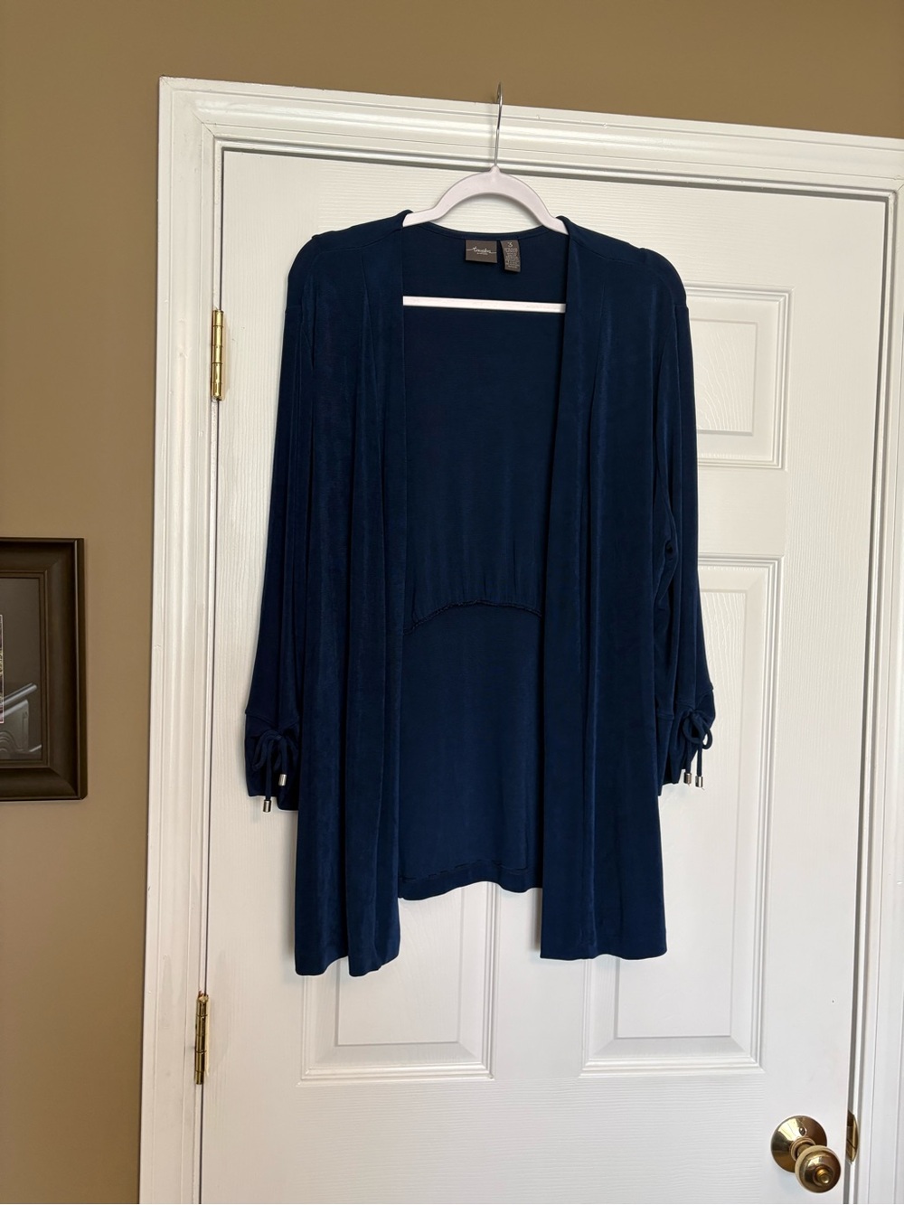 Chicos Travelers blue slinky Open-Front Draped Cardigan